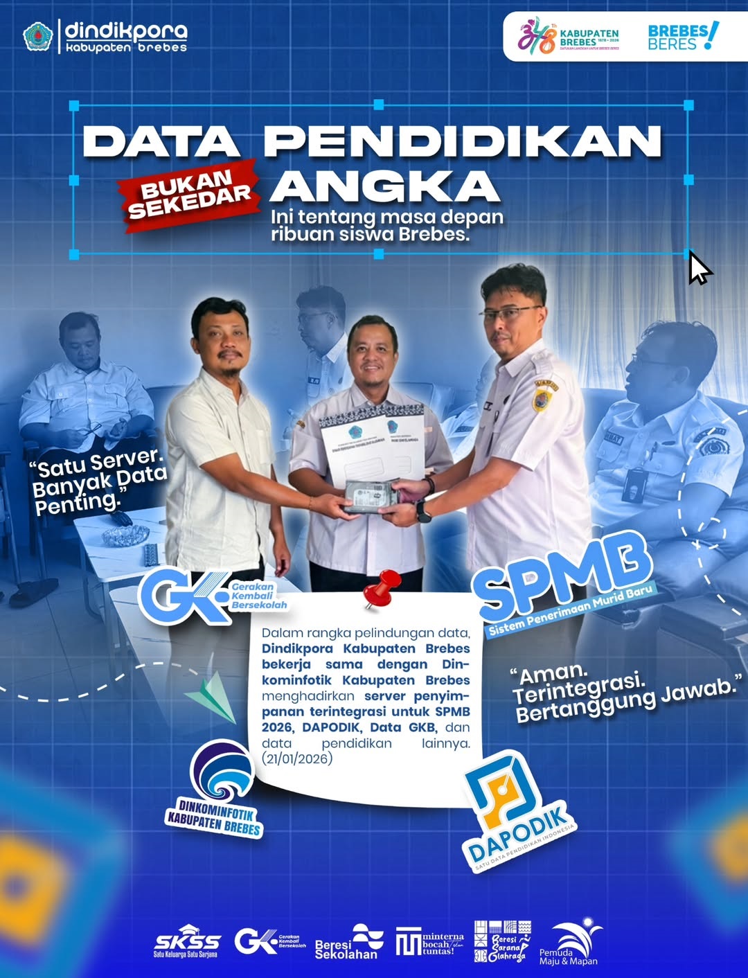 Dindikpora Kabupaten Brebes Bekerja Sama dengan Dinkominfotik Kabupaten Brebes Menghadirkan Server Penyimpanan Terintegrasi